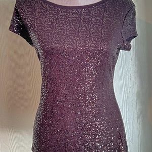INC Black Sequin Sheer Cap Sleeve Semi-Sheer T-Shirt
